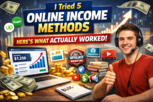 Online income methods that actually worked including freelancing blogging affiliate marketing and digital marketing